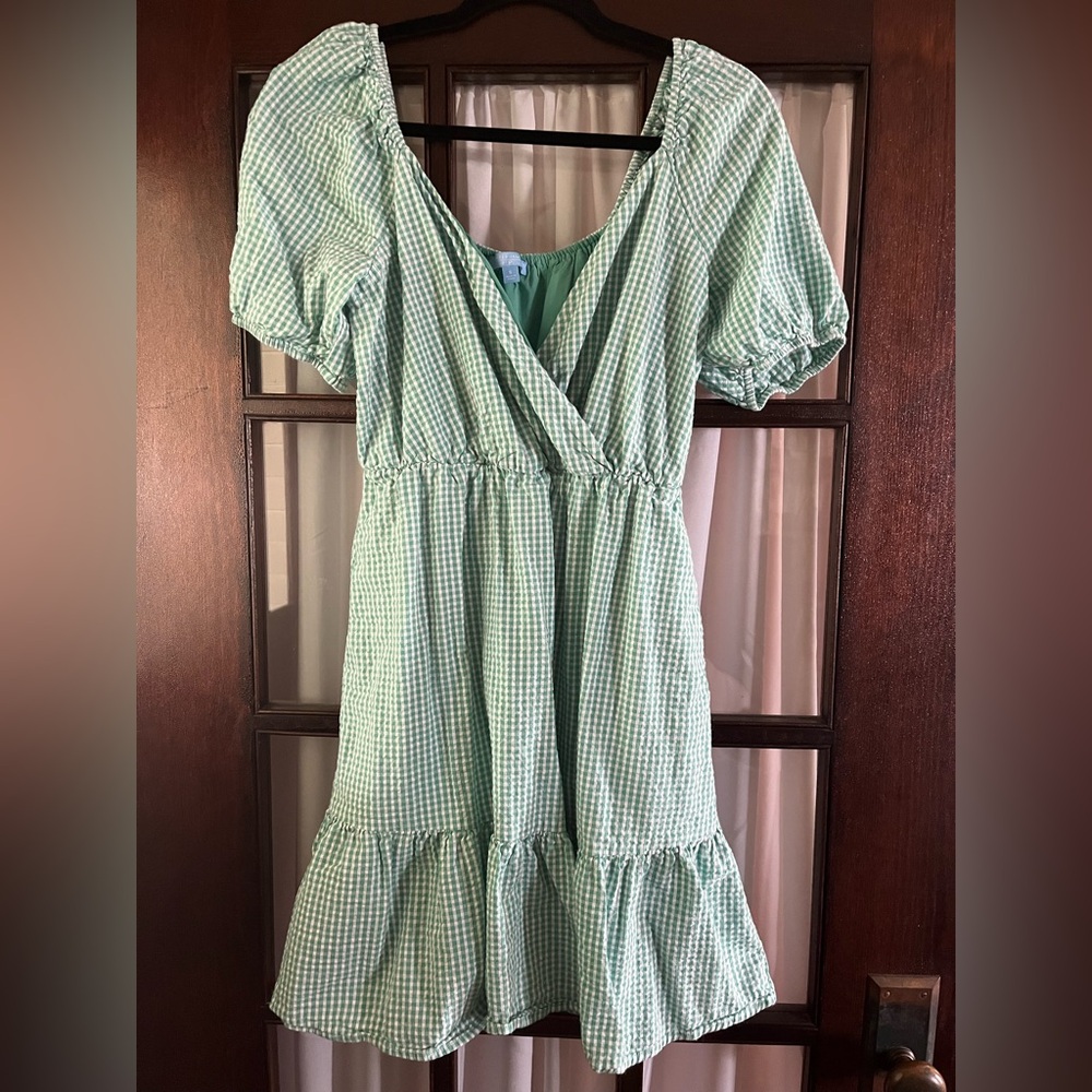 Draper James Faux Wrap Dress Sz S Green Gingham Plaid